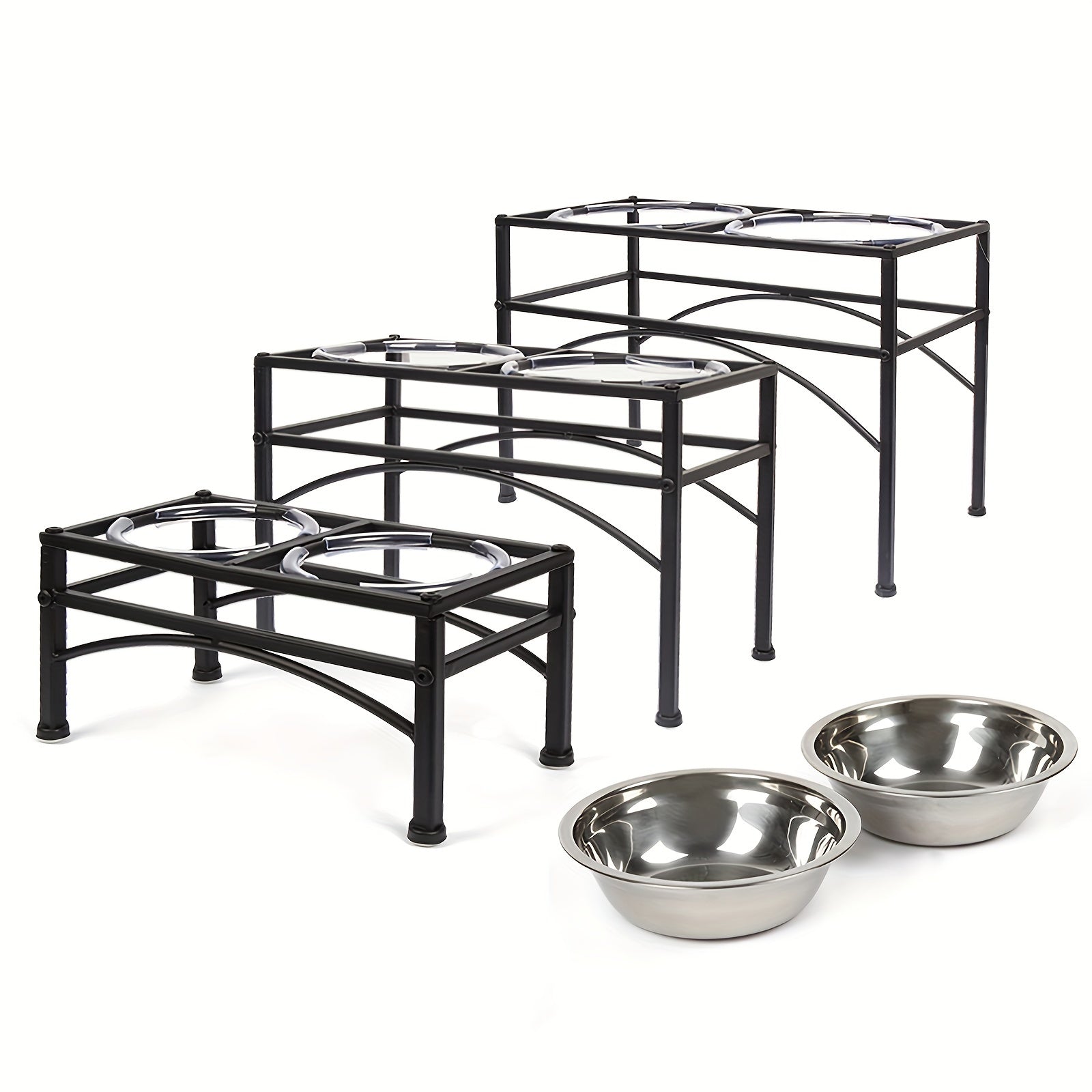 Stabiler Halter aus Eisen für Hundenäpfe und 2 Näpfe aus Edelstahl